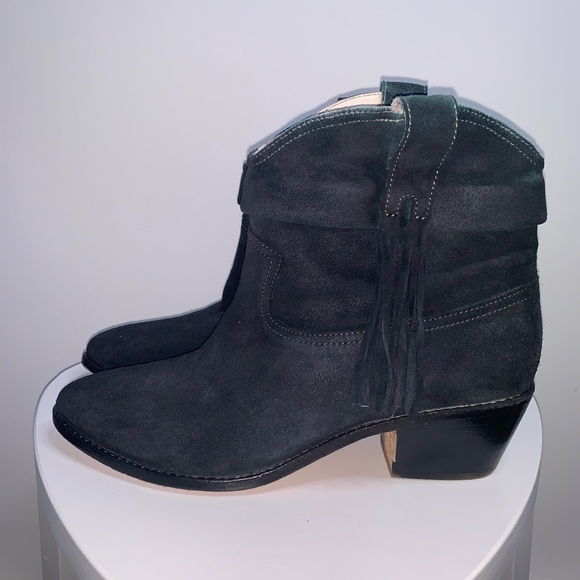 Joie Keaton Fringe Chelsea Ankle Western Boots in Black Suede - Picture 6 of 7